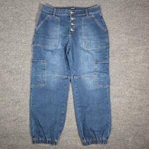 Flamingals Womens High Waisted Cargo Jogger Jeans Medium Wash Size L 253189 HB